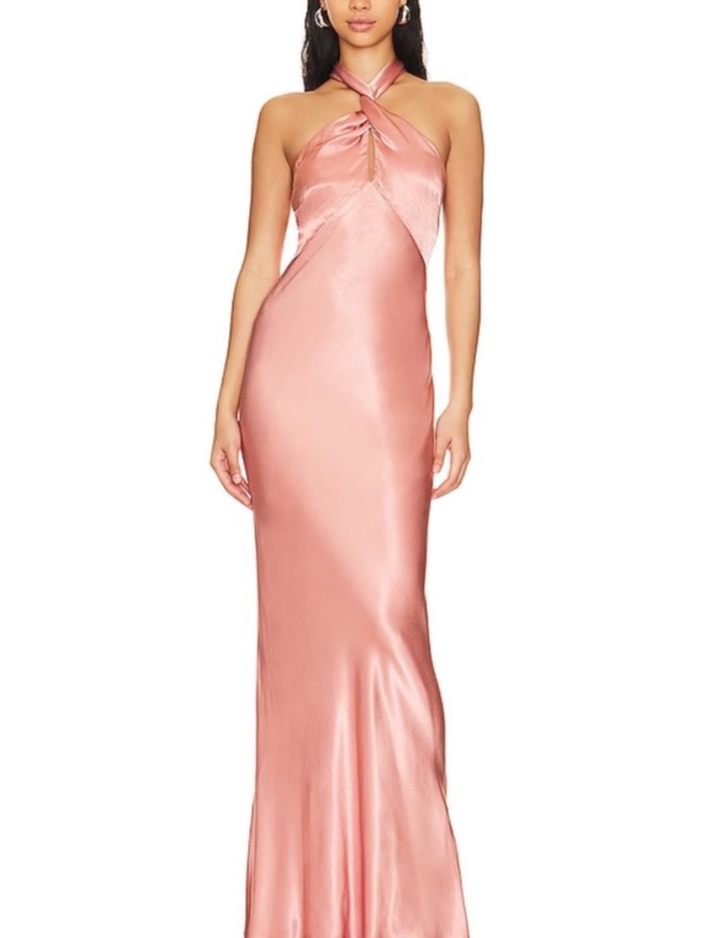 Shona Joy Rose Pink One-Shoulder Satin Twist Maxi Dress